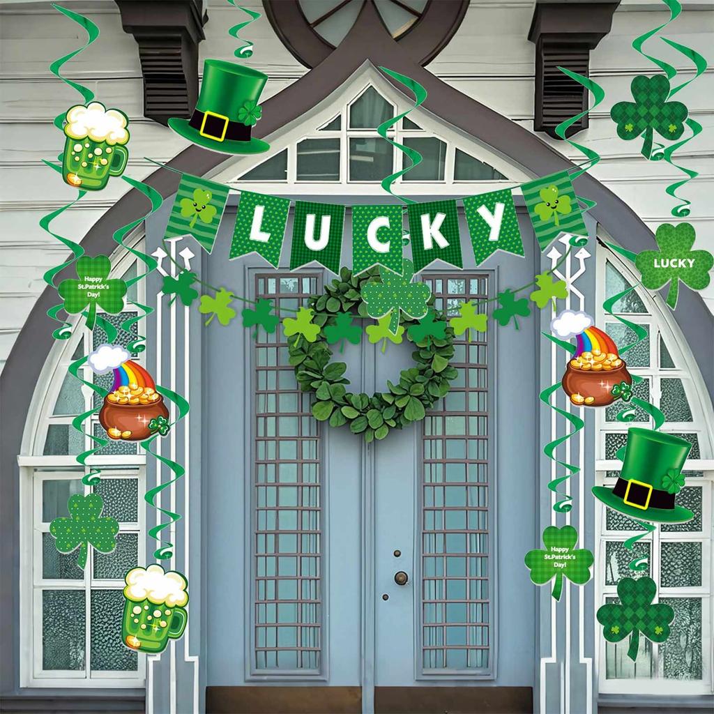 Irish Party Banner Decorations Set Shamrock Letter Banner Hanging Swirl Decor for Home Decoration Irish Party Supplies