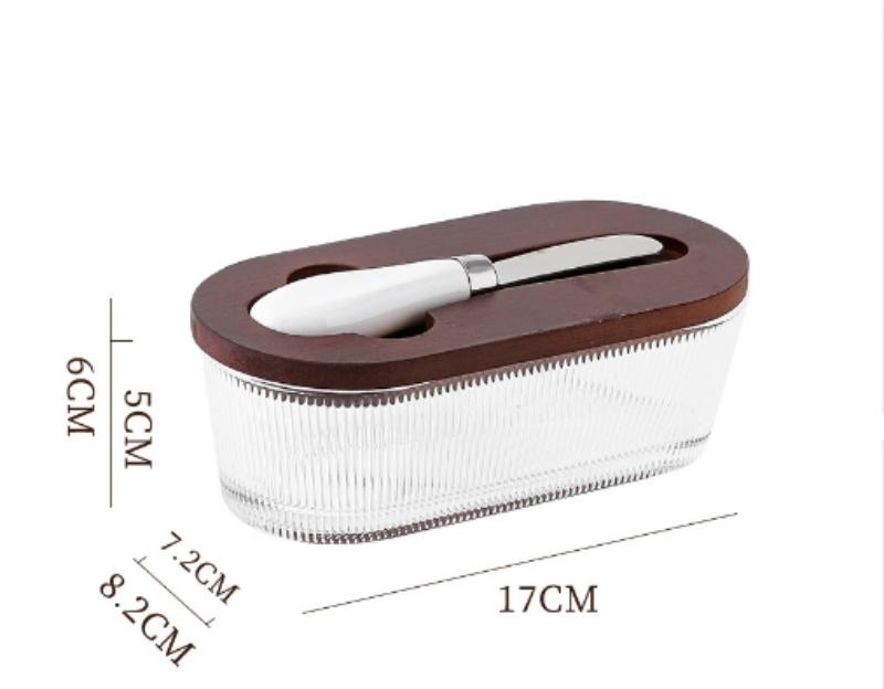 Western-style Glass-sealed Butter Box with Lid, Rectangular Scraper, Household Cheese Preservation Jar, Household Cheese Box