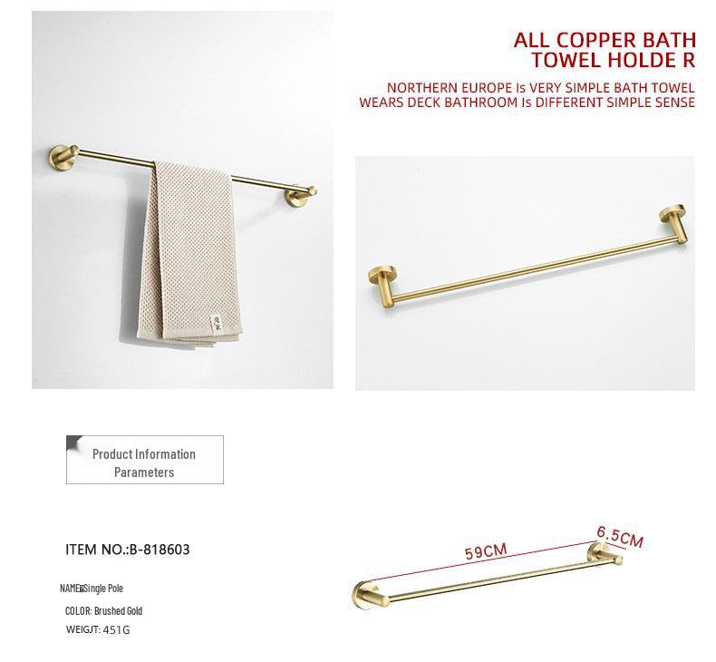 Gold Brushed Stainless Steel Bathroom Set: Towel Rack, Toilet Paper Holder, Storage Shelf, Clothes Hook, No Drill.