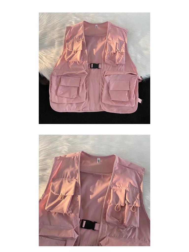 Japanese Trend Functional Tactical Multi-Pocket Vest with DIY Logo Sleeveless Design for Workwear in Spring/Autumn