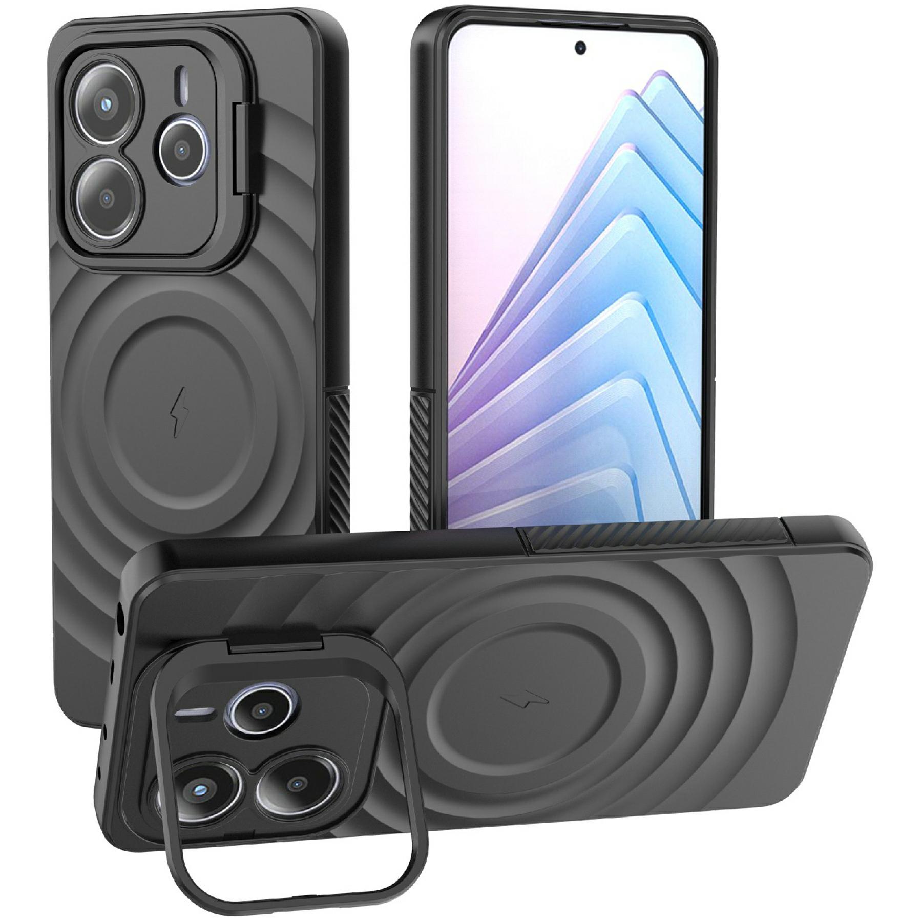 

Чохол для Xiaomi Redmi Note 14 5G Сумісний з MagSafe PC Підставка Хвиляста текстура TPU Чохол для телефону Black