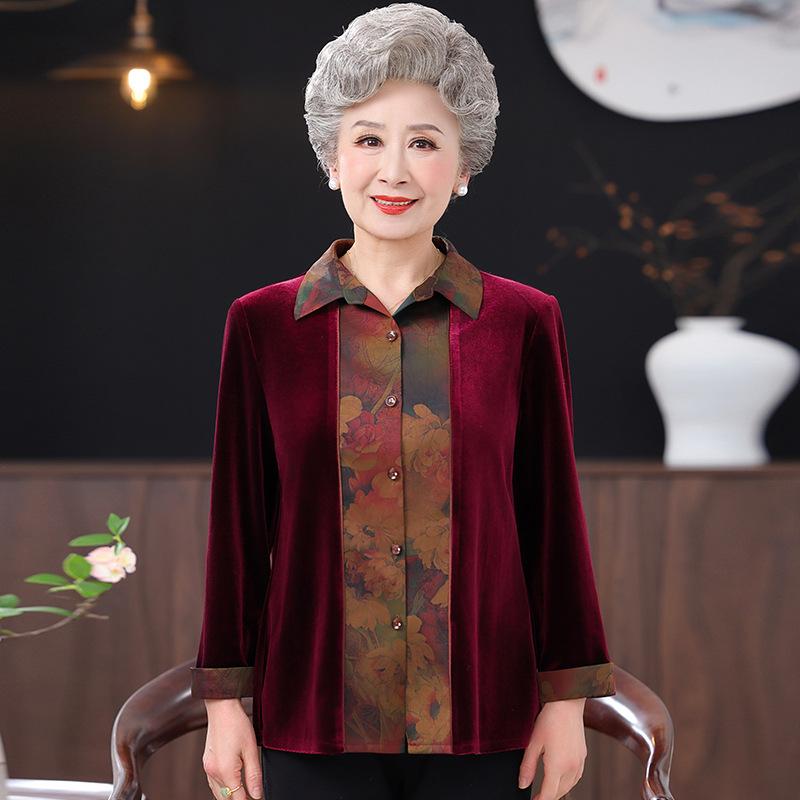

Women s Gold Velvet Tang Suit Shirt - Long Sleeve Spring/Summer Festive Coat for Grandma/Wedding Occasion. 2XL (110-120 lbs) красный