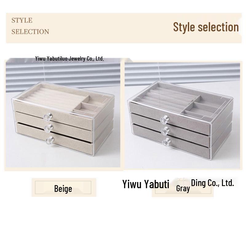 Three-Layer Velvet Jewelry Storage Box with Dustproof Acrylic Cover