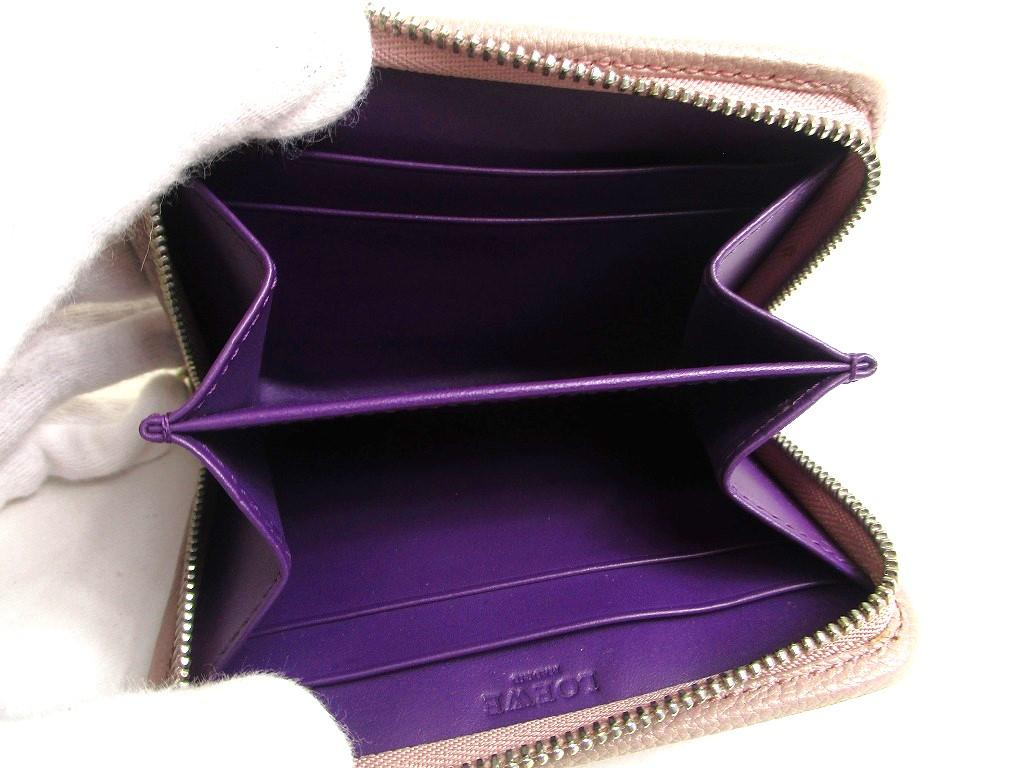 Authentic LOEWE Wine Red Purple Leather Silver H/W Round Zip Coin Purse #a529  Open box