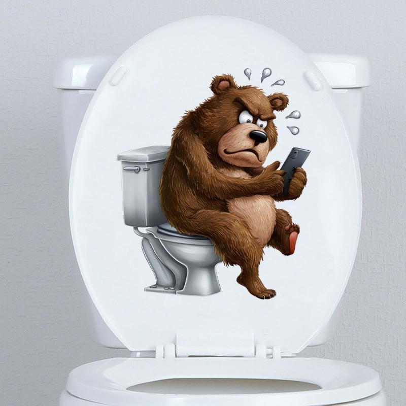 Funny Turtle, Penguin, Rabbit, Bear, Raccoon Animal Toilet Stickers, Bathroom Toilet Seat Stickers, Wall Stickers