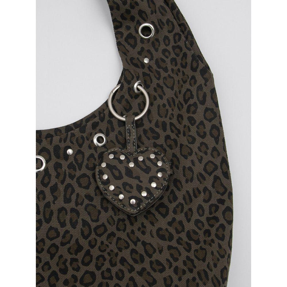 ROLAROLA HEART Stud MIRROR LEOPARD KEYRING CHARCOAL