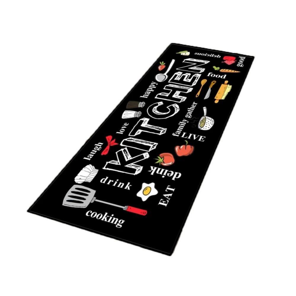 Black Letter Kitchenware Series Bedroom Living Room Floor Rugs Waterproof Shockproof Stain Resistant Home Decor