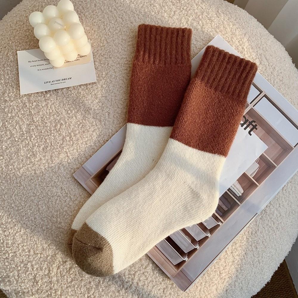 Knitted Cotton Women's Socks Bow Snow Boot Socks New Middle Tube Socks  Autumn and Winter