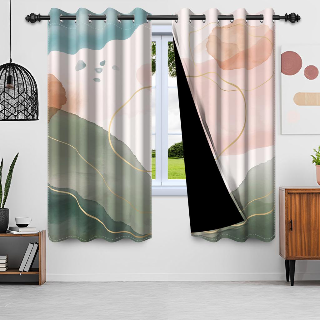 Set aus 2 nordischen Stil-Schattierungs-Fenstervorhängen Grüne Baumblätter Heiminterieur Tropischer Dschungel Schlafzimmer Vorhang Mit Verdunkelung Polyester Perfekt Für
