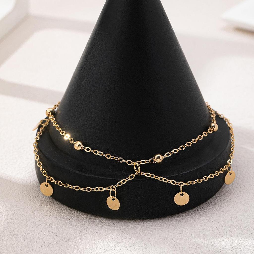 Women's Double Layer Disc Pendant Anklet - Versatile Beach & Party Accessory