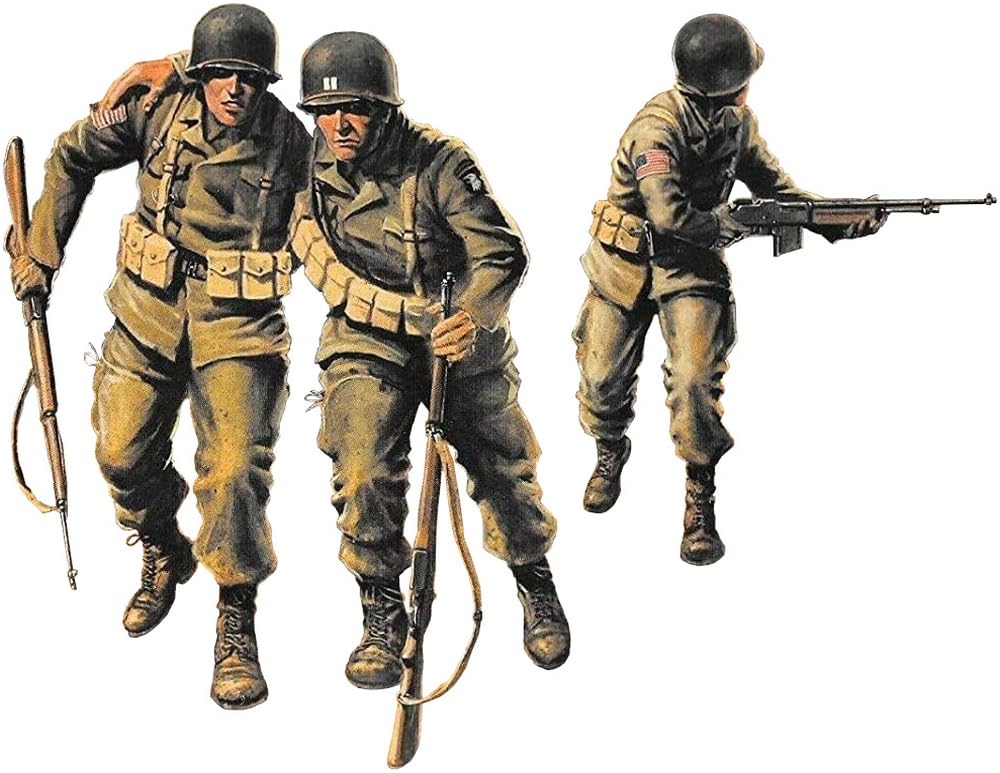 Master Box 1/35 Scale US Paratrooper Soldier, Wounded Officer and Subordinate, 1944, 3-Piece Set, Plastic Model Kit, MB35011