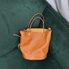 Retro Genuine Leather Bucket Handbag: Women's Vegetable-Tanned Cowhide Shoulder Bag with Large Capacity