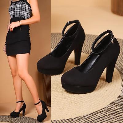Fashion 2024 New Suede Women's French Thick Heel Waterproof Platform Thick Bottom Buckle  Large Size Elegant High Heel Shoes for Women