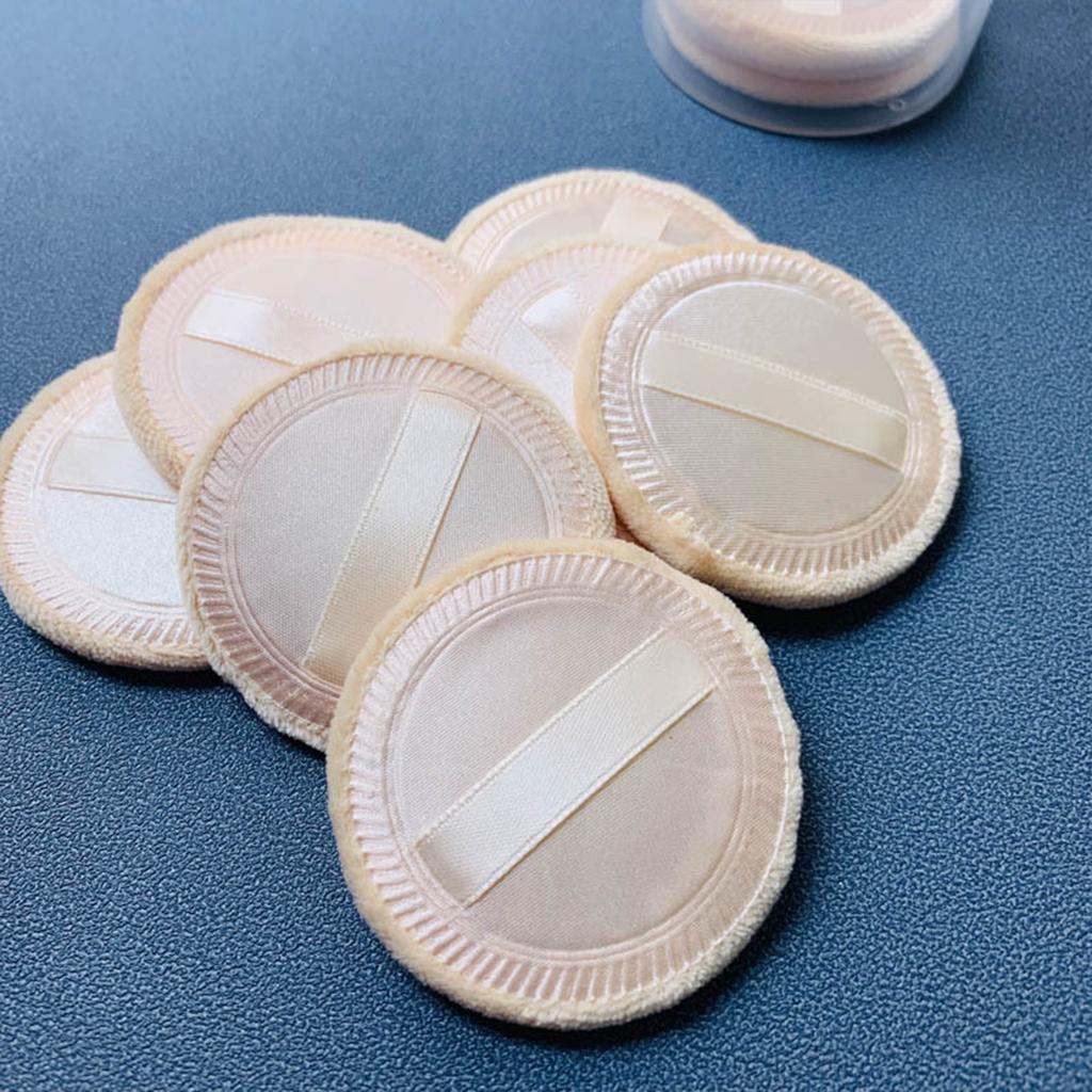 10pcs Powder Puff Cotton Cosmetic Face Makeup Powder Puffs Pads With Ribbon For Loose And Foundation 2.36 Inch