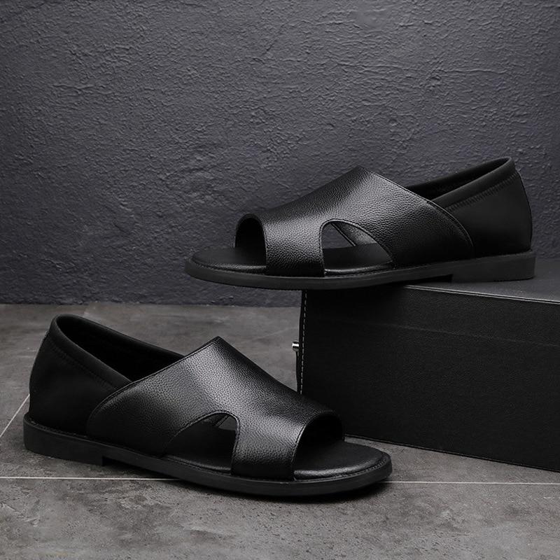 

Пляжные сандалии Мужская обувь Повседневная кожа PU Мужские сандалии Балетки Пляжные сандалии Мужские черные туфли