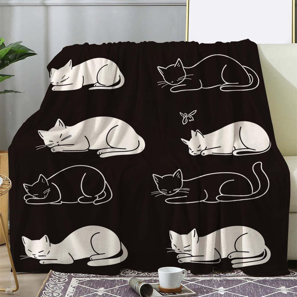 1pc Blanket, Retro Cat Print Blanket, Warm, Comfortable And Soft Blanket, Suitable for Sofa, Bed, Sofa, Car, Office, Flannel