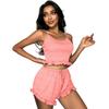 Women's Sexy Ribbed Knit Camisole and Shorts Pajama Set with Criss-cross Straps - European & American Homewear