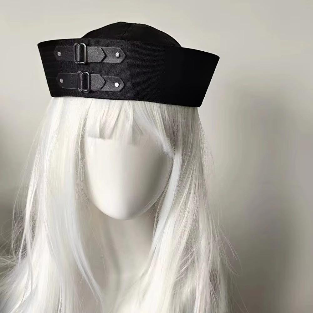 Chain Sweet Captain Hat Y2K Black Cosplay Sailor Hat Leather Buckle Sailor Hat Festival Wear