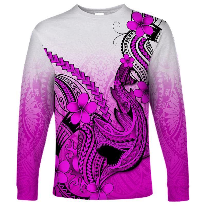 2024 new men's long-sleeved T-shirt 3D printed Polynesian flowers gradient printing men's autumn tops casual round neck street