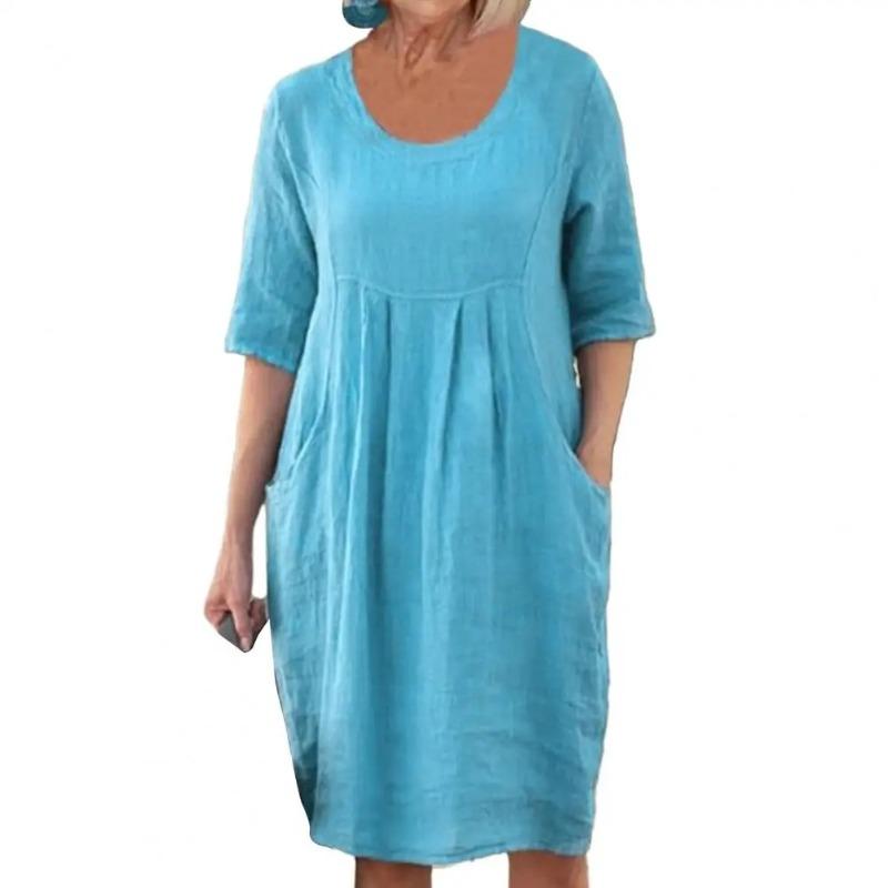 JPNTKY Fashion Summer Spring Solid Color Print Short Sleeve O-Neck Casual Dresses