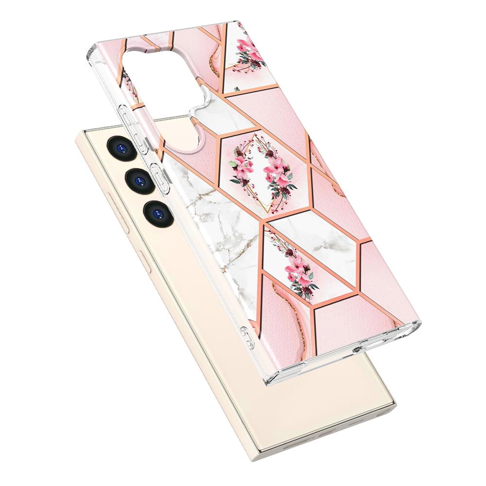 Zlatý okraj Mřížka Mramorový Květ IMD Ultratenký Kryt na Telefon pro Samsung Galaxy S20,S21,S22,S23,S24,A11,A12,A13,A14,A23,A34,A54,A53,A73,A33,A01,A02...