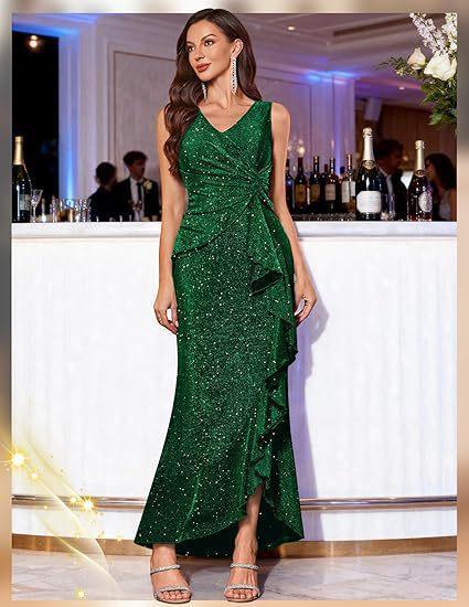 New Sexy V-Neck Dress, Sequin Split Evening Dress Dinner Party