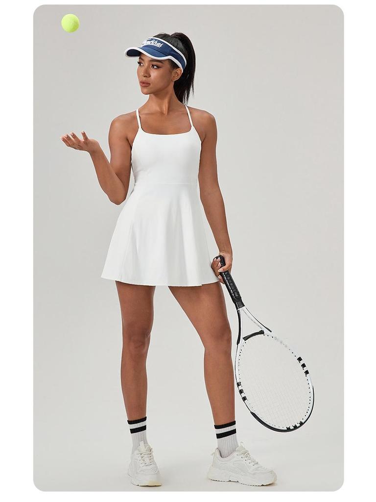 Abito da Tennis Fitness Estivo da Donna con Imbottiture sul Seno - Sensazione Nuda, Tuta-Gonna Asciugatura Rapida