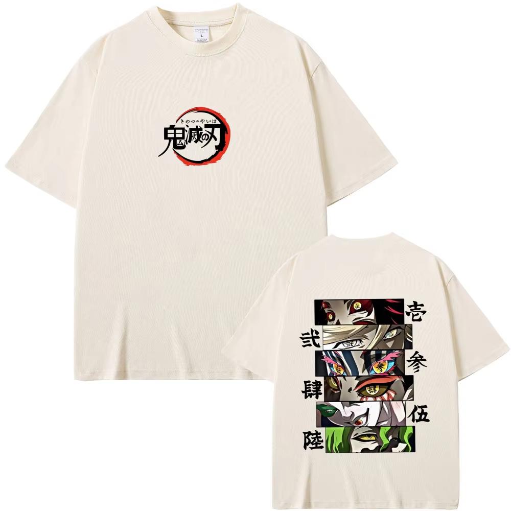 Anime Demon Slayer Kokushibo Douma Akaza Hantengu Gyokko Giyuutarou Eyes Print T-shirts Men Women Casual Cotton Vintage T Shirts