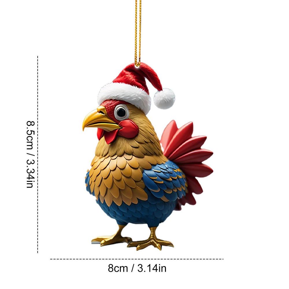 Funny Christmas Ornaments Acrylic 2D Cartoon Cute Christmas Rooster Rooster Ornament Funny Christmas Chicken For Living Rooms