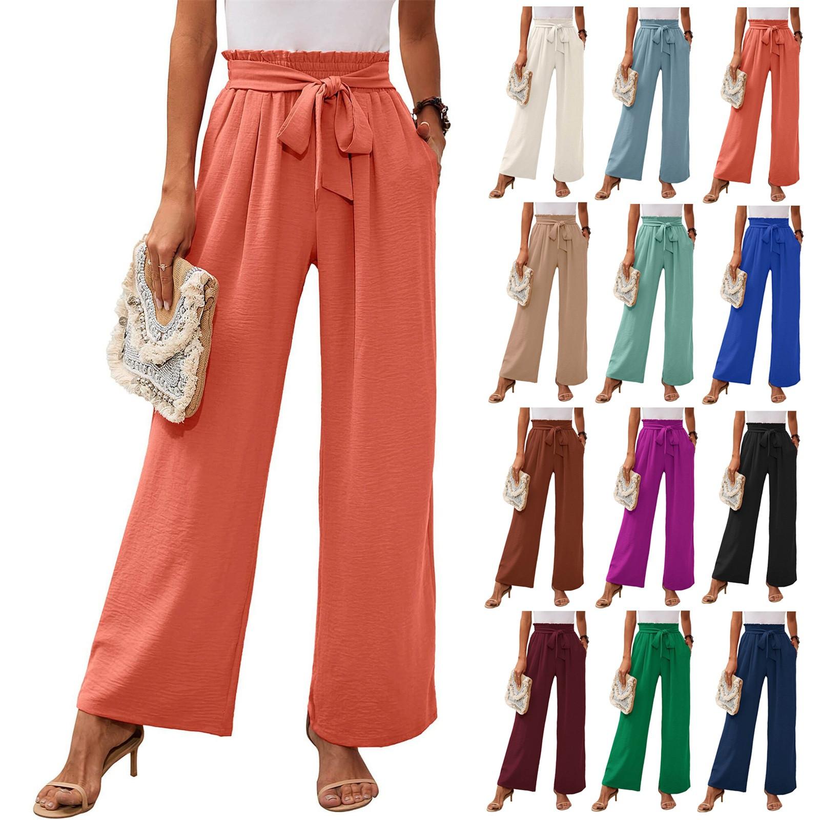 

Женские брюки с широкими штанинами с карманами, легкие брюки с регулируемым узлом галстука с высокой талией