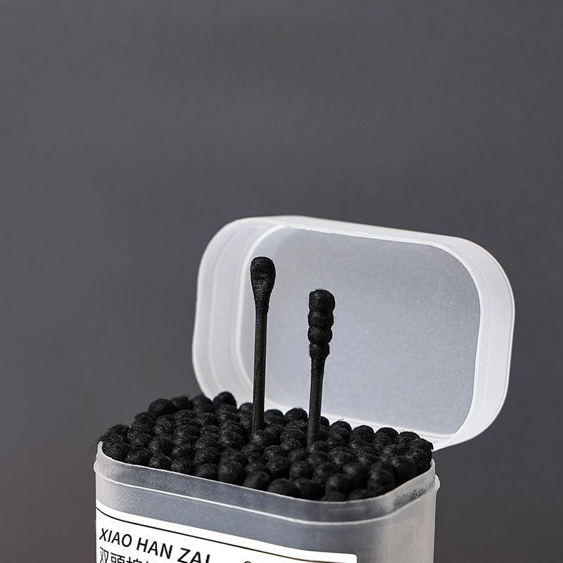 100ks spirálová ušní lžička vatový tampon 2 v 1 lžíce na dlabaní do uší vatový tampón s dvojitým koncem Jednorázový čisticí černý vatový tampón