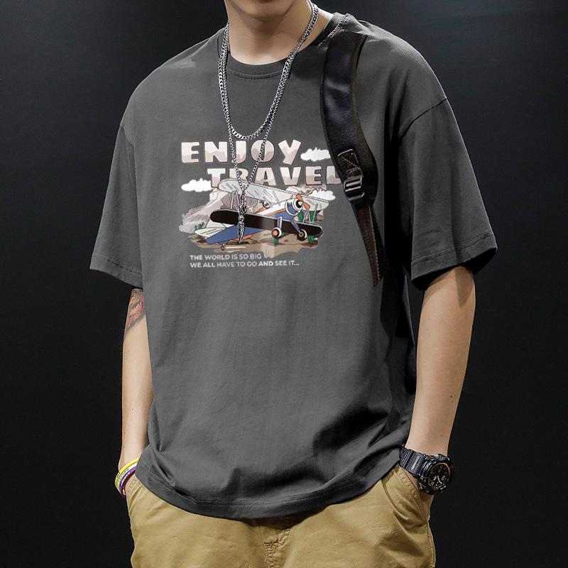 

Ретро футболка с коротким рукавом для мужской летней моды, брендовая футболка из чистого хлопка с модным узором 3XL