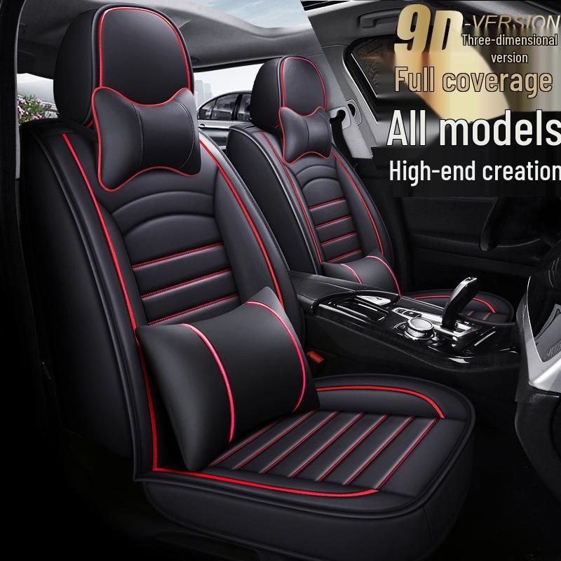 H8 Full Leather Ice Silk Universal Car Seat Cushion - Cartoon Design for All Seasons