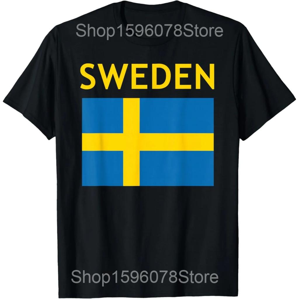 Funny Sweden Gift Flag Sverige Vintage Swedish T Shirts Men Cotton Humor Streetwear Tee Shirt Short Sleeve Unisex Loose Clothing