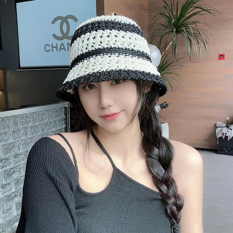 Straw Bucket Hat Women's Summer Sunshade Washbasin Hat Pastoral Lace Hollow Versatile Bucket Hat