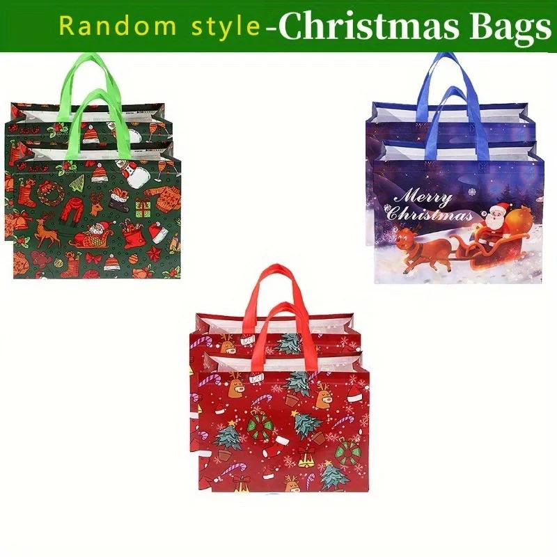 Christmas Reusable Gift Bags with Handles Non-wove Christmas Tote Bags Treat Bags Gifts Wrapping Shopping Xmas Party Decor
