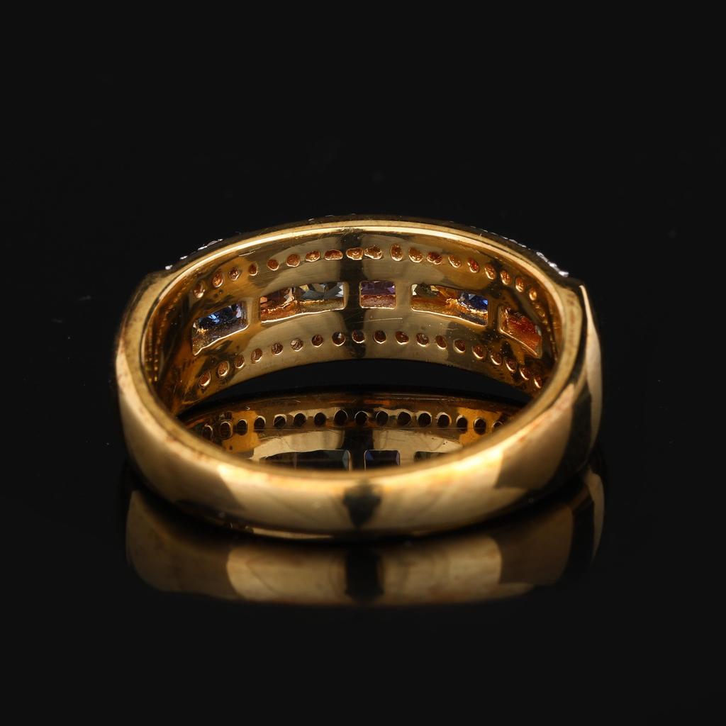 925 Sterling Silver Multi Color Sapphire Ring Gold Plated Princess Cut White Topaz Fine Jewelry Gift for Her