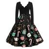 Women's Casual Fashion V Neck Christmas Printed Vintage Dress