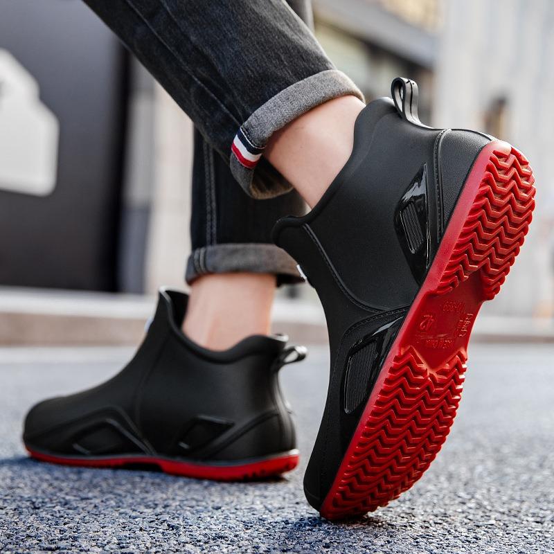 Leichte kurze Regenschuhe Herren Wasserschuhe Lieferservice Fahrer Spezial-Gummistiefel Küche Angeln Herren Wasserdicht und Rutschfest Gummischuhe