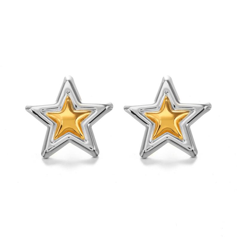 Stainless Steel Five-Pointed Star Stud Earrings for Women Classic Gold Silver Mixed Color Earrings Jewelry Accessories Gifts