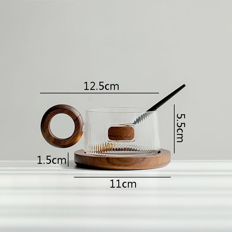 Creative Wooden Handle Glass Mug Solid Wood Coaster Breakfast Cup Oat Cup Milk Cups Coffee Mug Household Water Cups Tea Cup