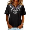 Cotton And Linen Embroidered Shirt V-Neck Color Women's Artistic Loose Fitting Short Sleeved Summer