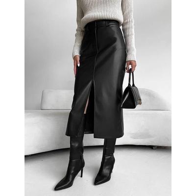Leather Skirt High Waist Women Front Slit Spring Autumn Long Skirt High Waisted Office Lady Slim Skirts Elegant Ropa De Mujer