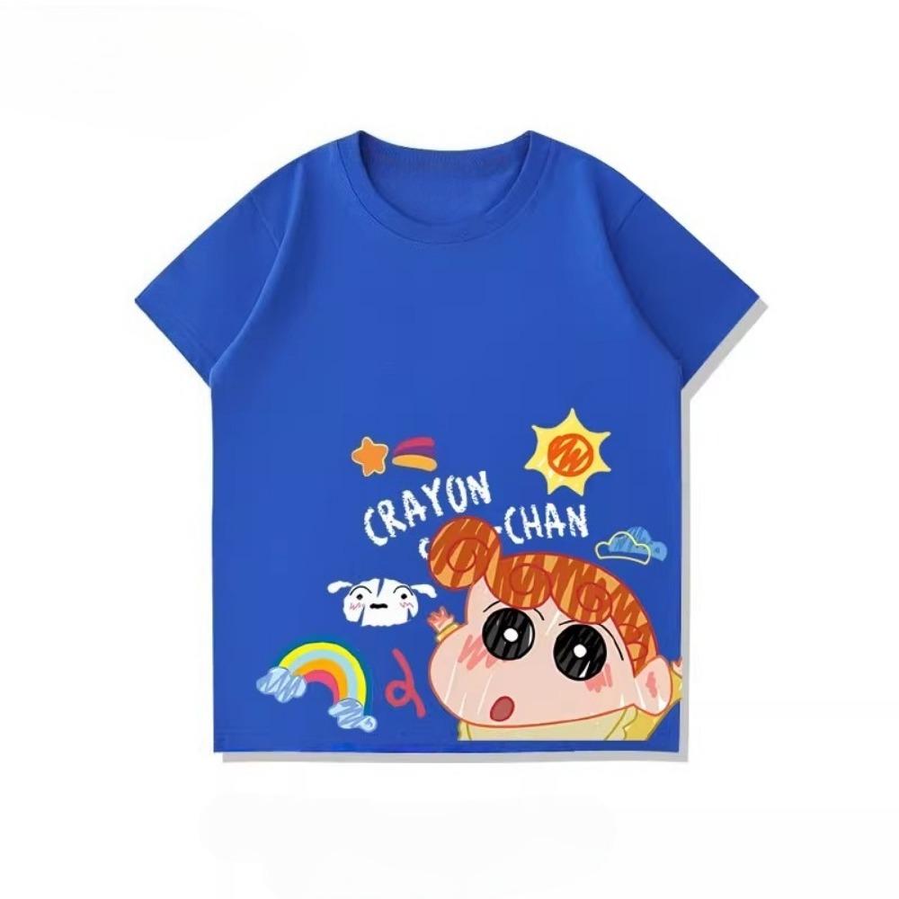 2026 New Summer Parent-Child Clothing Collection, Crayon Shin-chan Family Pure Cotton T-shirts, Blue Loose Casual Tops
