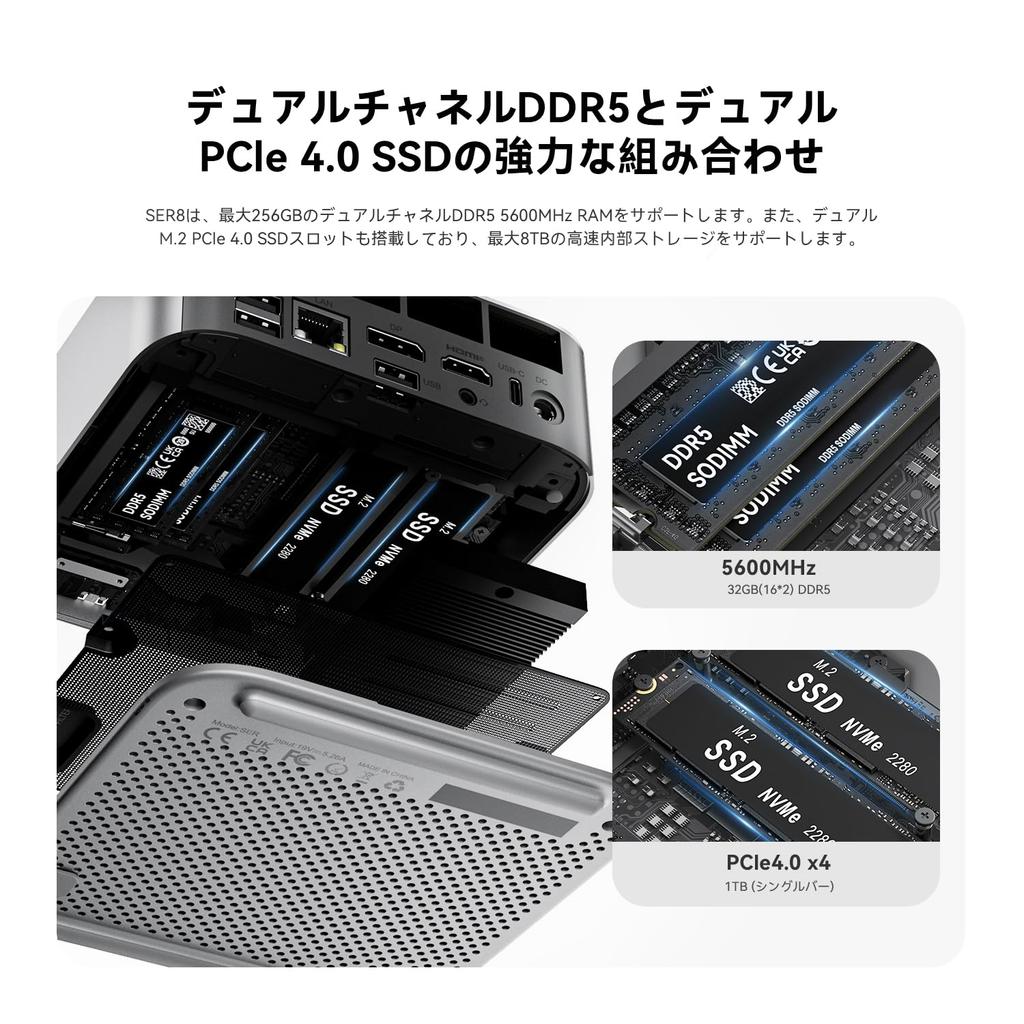 Beelink SER8 Ryzen 7 Mini 8845HS Up To 32GB DDR5 RAM 1TB SSD AMD Radeon 780M Small Pc Supports 4K Display Pc, 5.1GHz(8C/16T), M.2 PCIe4.0 display/WiFi