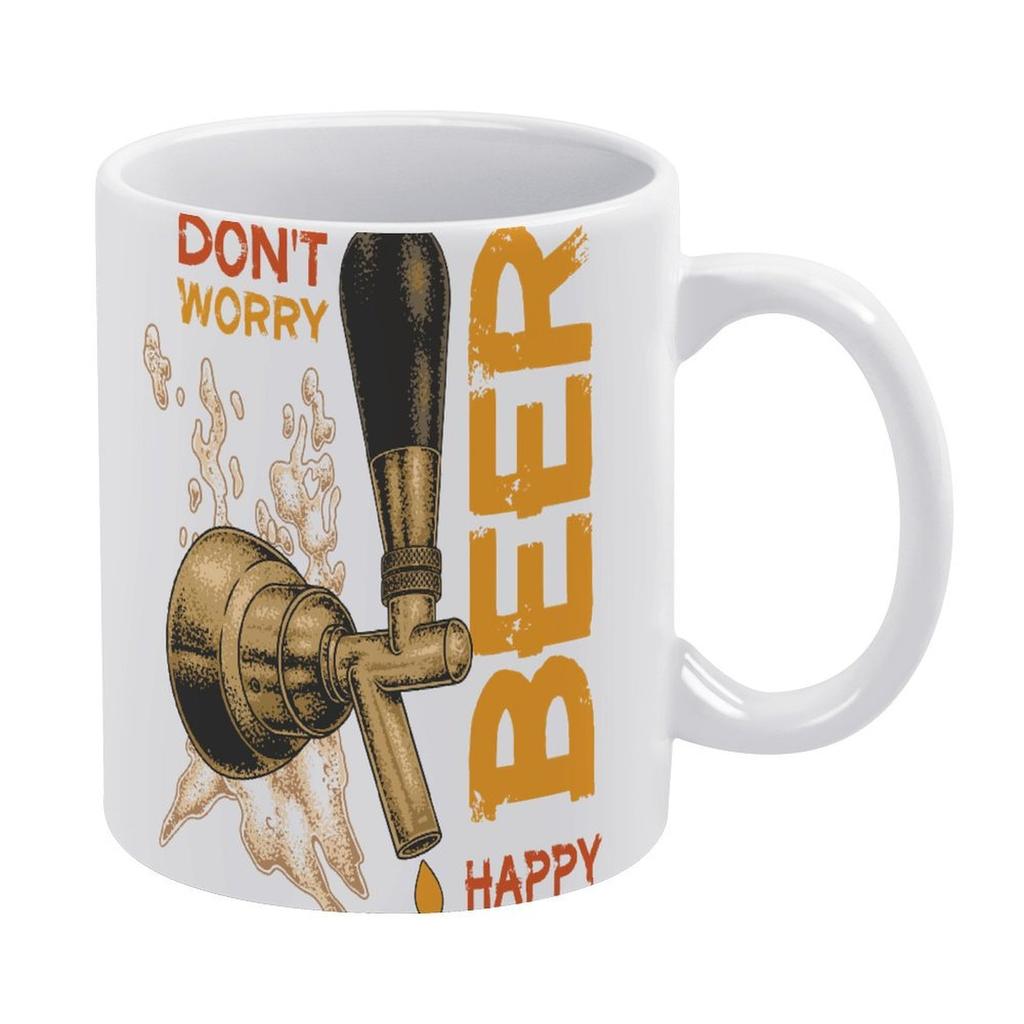 1pc 11oz White Mug with Double-Sided Print for Beer Lovers, Fun Coffee Cup for Work Desk, Great Unique Gift for Friends