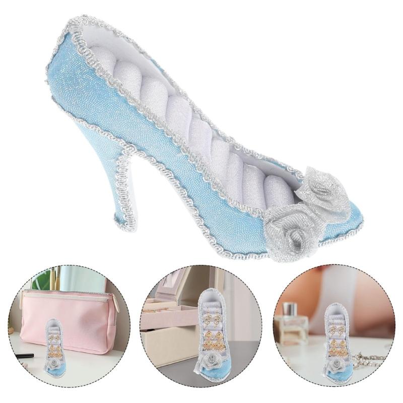 Sparkling Shoe Shape Jewelry Holder Stand with Multiple Storage Compartments Suitable for Earrings Rings and Necklaces