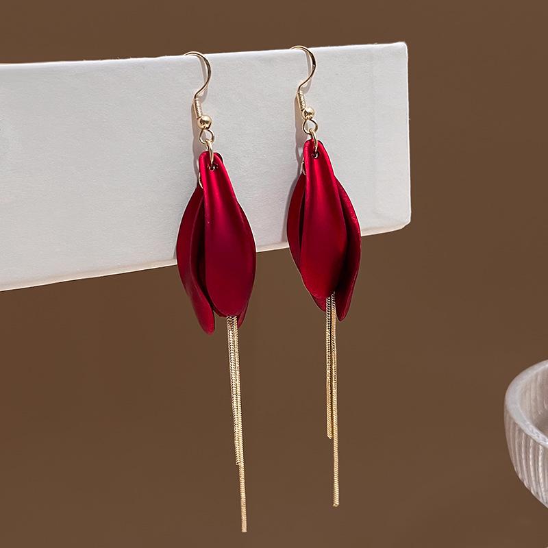 925 Silver Needle Golden Tassel Petal Earrings - Elegant, Versatile Celebrity-Inspired Design
