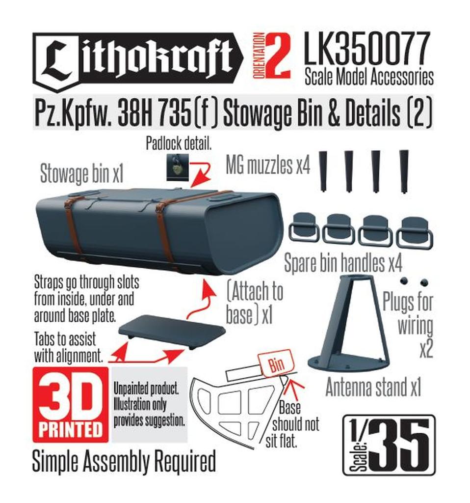 Lithocraft WWII German Tool Box Detail Set 2 Plastic Model Parts LK350077 1/35 Pz.Kpfw.38H 735(f) (Hochkiss H35) & (Tank)