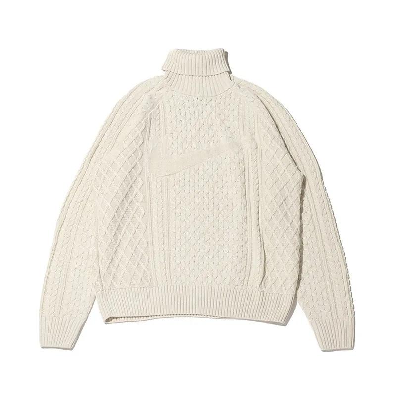 Nike Cable Knit Turtleneck Sweaters Beige Men s FB7771-072 M
